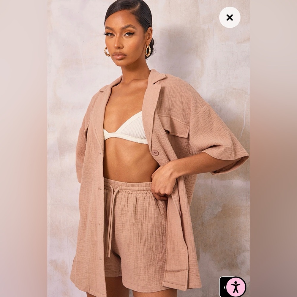 PrettyLittleThing nude woven set.